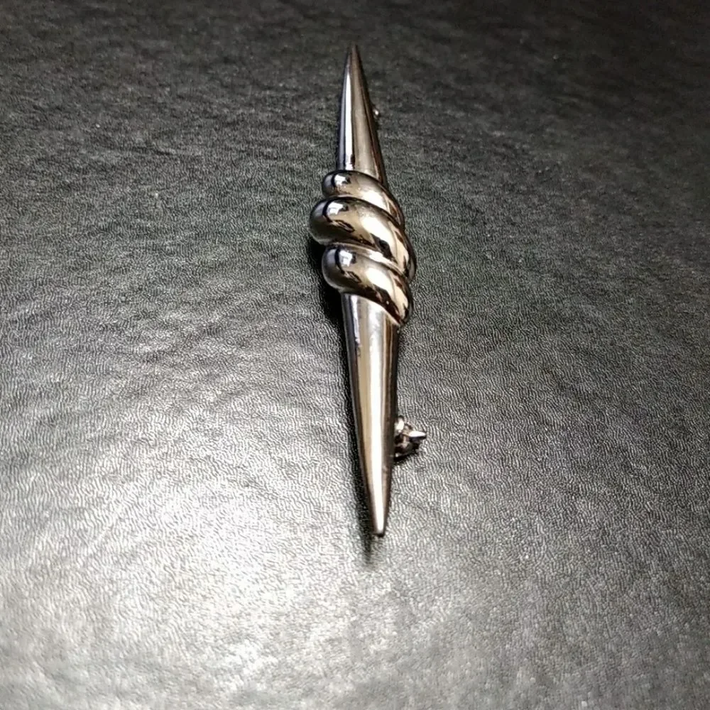 Silver tone long pointy pin brooch